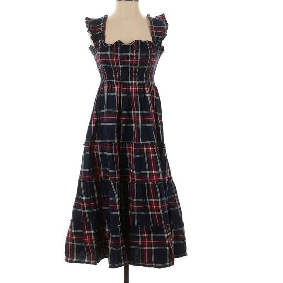 Hill House The Ellie Nap Dress Steward Plaid 100% Cotton Navy Tartan XS - Picture 2 of 6